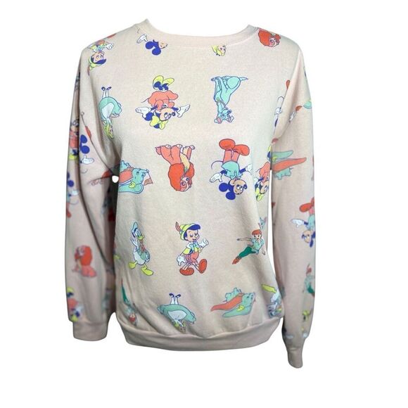 Disney Pink Crewneck Sweatshirt 100 Anniversary Size M Characters Knit All Over - Picture 1 of 6